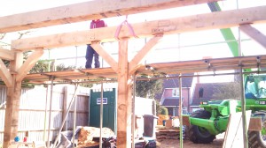 Tie Beams being lowered into position